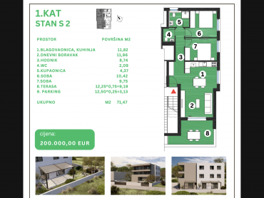 Byt Brodarica, Šibenik - Okolica, 59,15m2